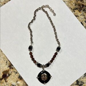 Brighton Silver and Black Necklace with Brown Accents